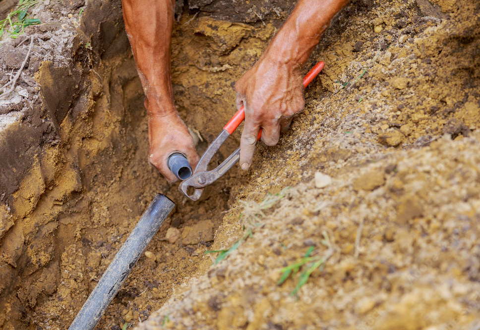 A plumber working with an assistant on a residential plumbing project